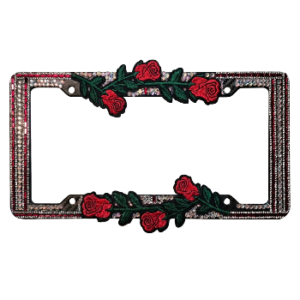 License Plate with roses on the outer edge of the plate