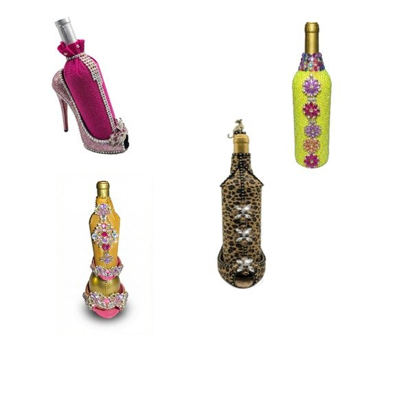 Group of decorative wine bottle in high heels