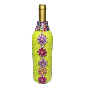 Yellow decorative wine bottle in a high heel